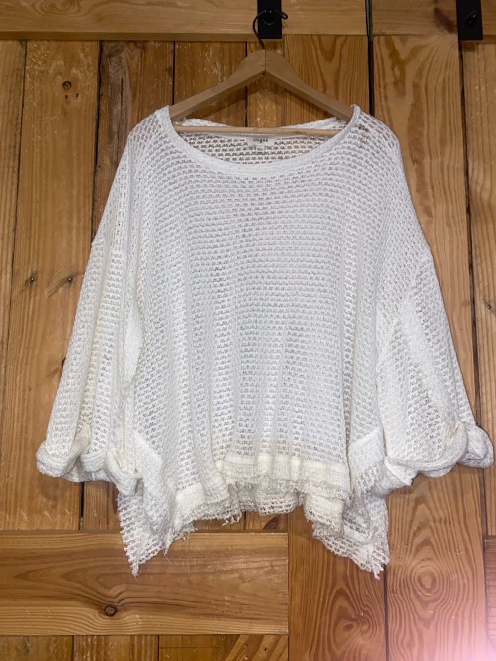 Umgee Cream Open-Weave Poncho Sweater